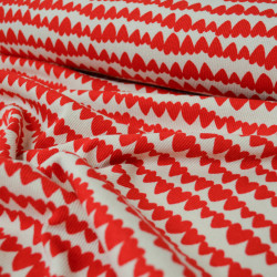 Jersey de coton côtelé - Coeurs rouges - Calissone