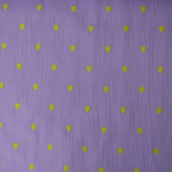 Double embroidered cotton gauze - Yellow and lavender hearts - Calissone
