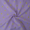 Double gaze de coton brodée - Coeurs jaune et lavande - Calissone