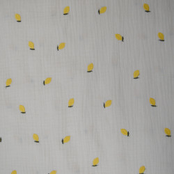 Double embroidered cotton gauze - Yellow lemons - Calissone