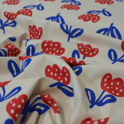 Popeline de coton Maxi flower - Bleu et rouge - Calissone