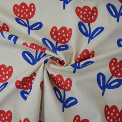 Popeline de coton Maxi flower - Bleu et rouge - Calissone