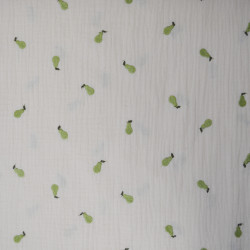 Double gaze de coton brodée - Poires vertes - Calissone