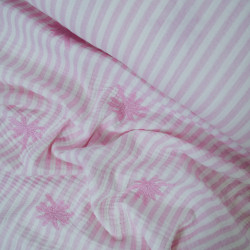 Double gaze de coton rayée avec palmiers brodés - Rose - Calissone