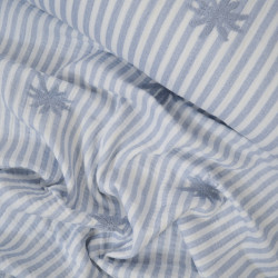 Double gaze de coton rayée avec palmiers brodés - Bleu gris - Calissone