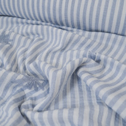 Double striped cotton gauze with embroidered palm trees - Gray blue - Calissone