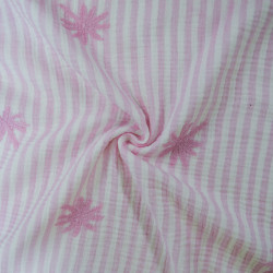 Double gaze de coton rayée avec palmiers brodés - Rose - Calissone