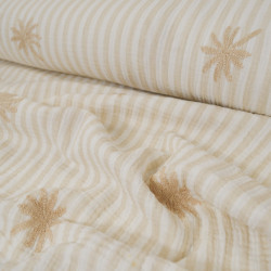 Double striped cotton gauze with embroidered palm trees - Beige - Calissone