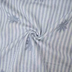 Double striped cotton gauze with embroidered palm trees - Gray blue - Calissone