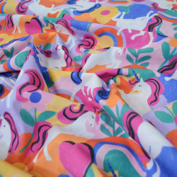 Popeline de coton licorne colorée - Calissone