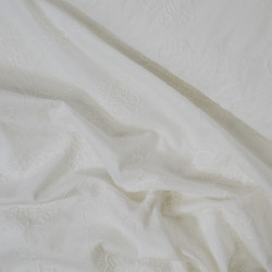 Voile de coton brodé floral blanc - Calissone