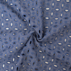 Linen English embroidery - Denim blue - Calissone