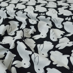 Popeline de coton lapins - Noir - Calissone