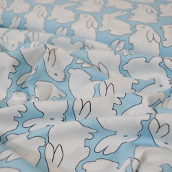 Popeline de coton lapins - Bleu ciel - Calissone