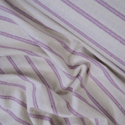 Striped linen - Ecru and pink with sequins - Calissone