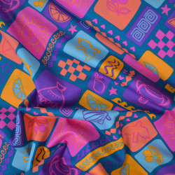 Popeline de coton summer patchwork - Bleu pétrole - Calissone