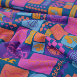 Summer patchwork cotton poplin - Petrol blue - Calissone