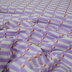 Popeline de coton block print géométrique lilas - Calissone