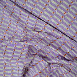 Popeline de coton block print géométrique lilas - Calissone