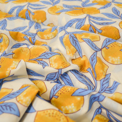 Popeline de coton block print citrons - Calissone