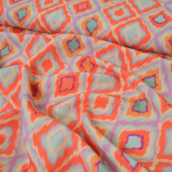 Satin de viscose losanges orange - Calissone