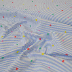Cotton embroidered blue stripes and multicolored polka dots - Calissone
