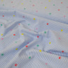 Coton brodé rayures bleues et pois multicolores - Calissone