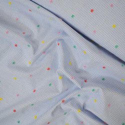 Cotton embroidered blue stripes and multicolored polka dots - Calissone