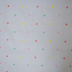 Coton brodé rayures bleues et pois multicolores - Calissone