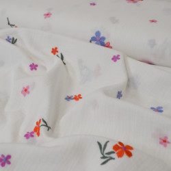 Double gaze de coton brodée florale - Ecru - Calissone