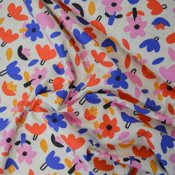 Popeline de coton fleurs - Ecru et bleu - Jennifer Bouron - Calissone