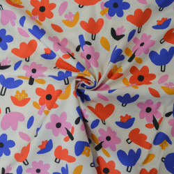 Cotton poplin flowers - Ecru and blue - Jennifer Bouron - Calissone