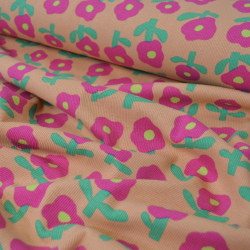 Jersey de coton côtelé floral - Pêche - Jennifer Bouron - Calissone