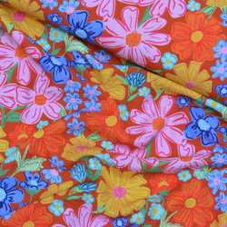 Textured viscose - Flower Crush - Orange - Calissone