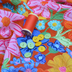 Viscose texturé - Flower Crush - Orange - Calissone