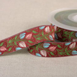 Jacquard braid with burgundy flowers 24mm - Calissone