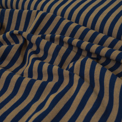 Popeline de coton tissée à rayures - Bleu marine et marron - Calissone