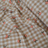 Double sand gingham cotton gauze - Embroidered pink flowers - Calissone