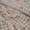 Double sand gingham cotton gauze - Embroidered pink flowers - Calissone