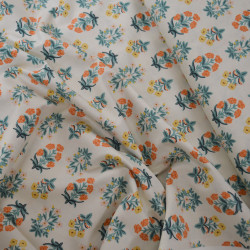 Coton Camont Bouquets de fleurs - Vert orange et jaune - Calissone