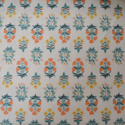Coton Camont Bouquets de fleurs - Vert orange et jaune - Calissone