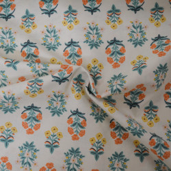 Coton Camont Bouquets de fleurs - Vert orange et jaune - Calissone