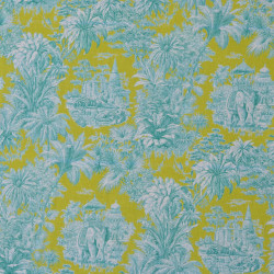 Cretonne de coton toile de Jouy pop - Vert et Bleu - Calissone