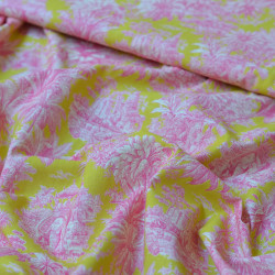Cretonne de coton toile de Jouy pop - Rose et Jaune - Calissone