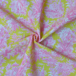 Toile de Jouy pop cotton cretonne - Pink and Yellow - Calissone