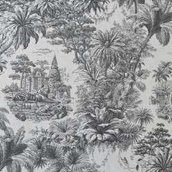 Toile de Jouy cotton linen - Black - Calissone