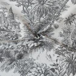 Toile de Jouy cotton linen - Black - Calissone
