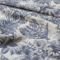 Toile de Jouy coton lin - Marine - Calissone
