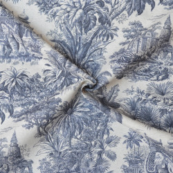 Toile de Jouy coton lin - Marine - Calissone