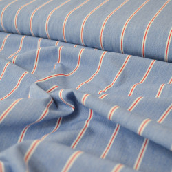 Denim à rayures - Bleu clair et rouge larges rayures - Calissone